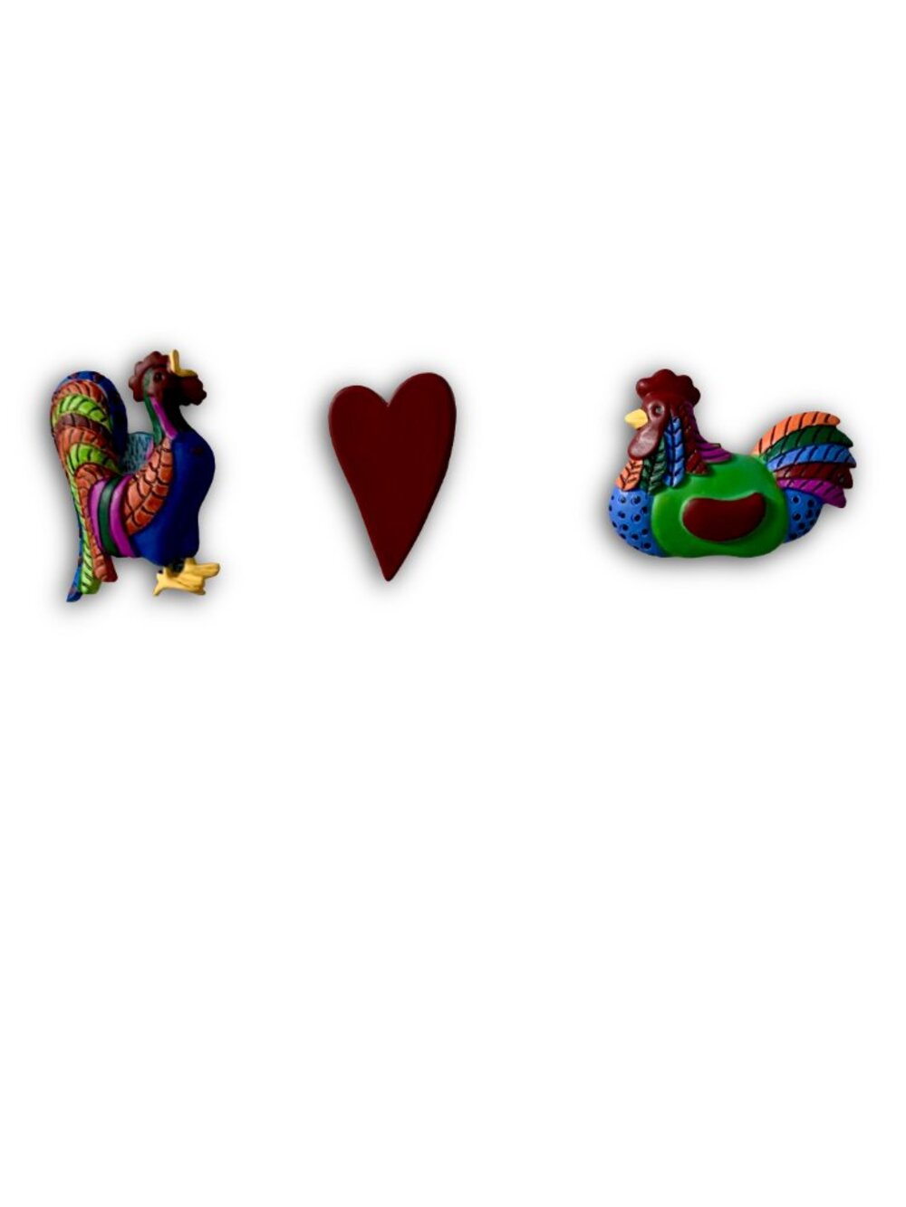 QUACKER FACTORY 3 Pc Rooster & Heart Folk Art Vintage 90s Button Covers